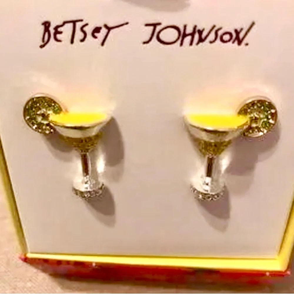 Fun, Summer, Martini Stud Earrings, Betsy J., Silver-tone,Sparkle Crystals, NWT - Picture 6 of 11